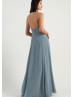 Spaghetti Straps Dusty Blue Chiffon Slit Bridesmaid Dress